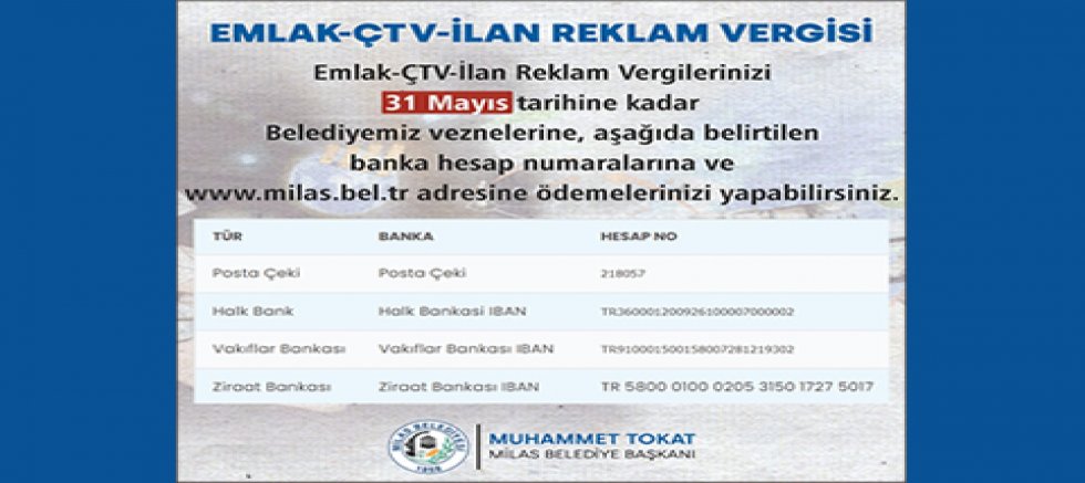 EMLAK - ÇTV - İLAN REKLAM VERGİLERİNDE SON GÜN 31 MAYIS
